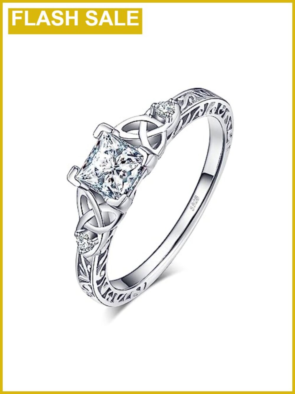 Cubic Zirconia Solitaire Engagement Ring Sterling Silver Size 8